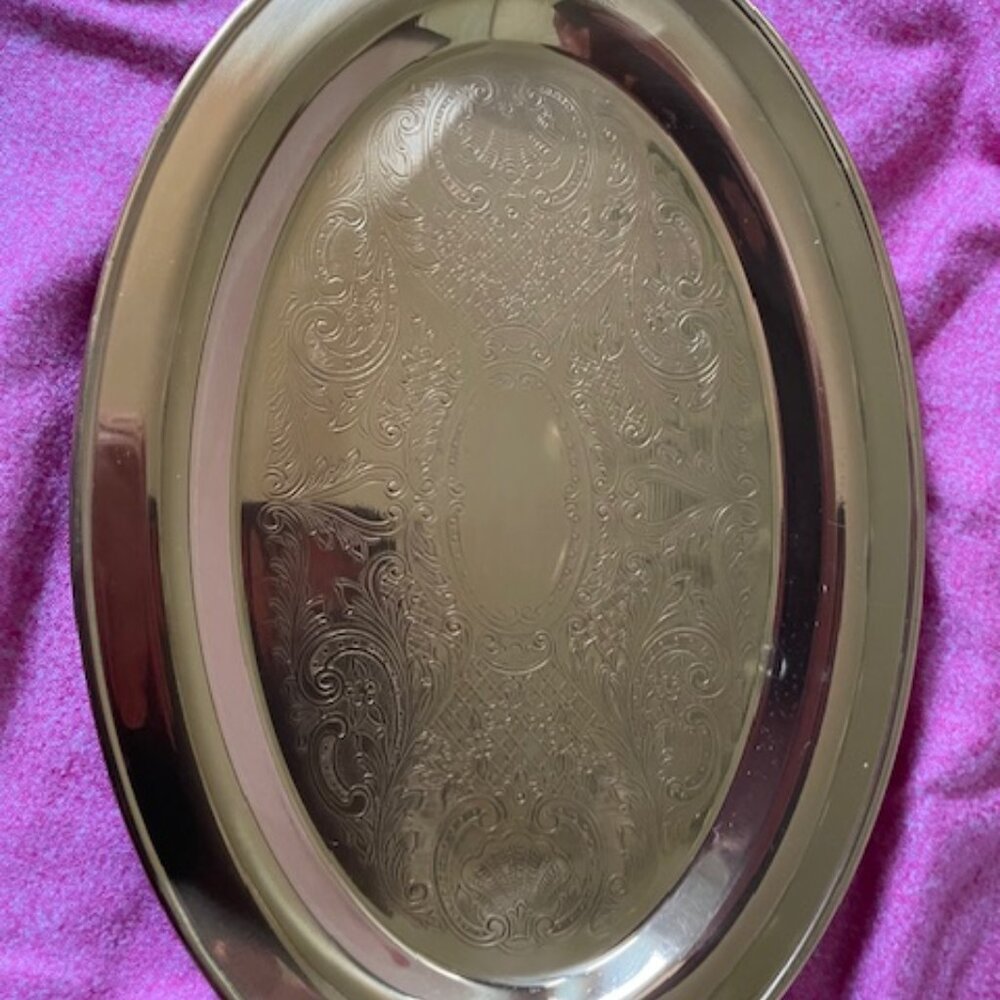 Vintage Coppercraft Guild Oval Tray   - Etched Copper Oval Tray - 9.5" x 6 3/8"